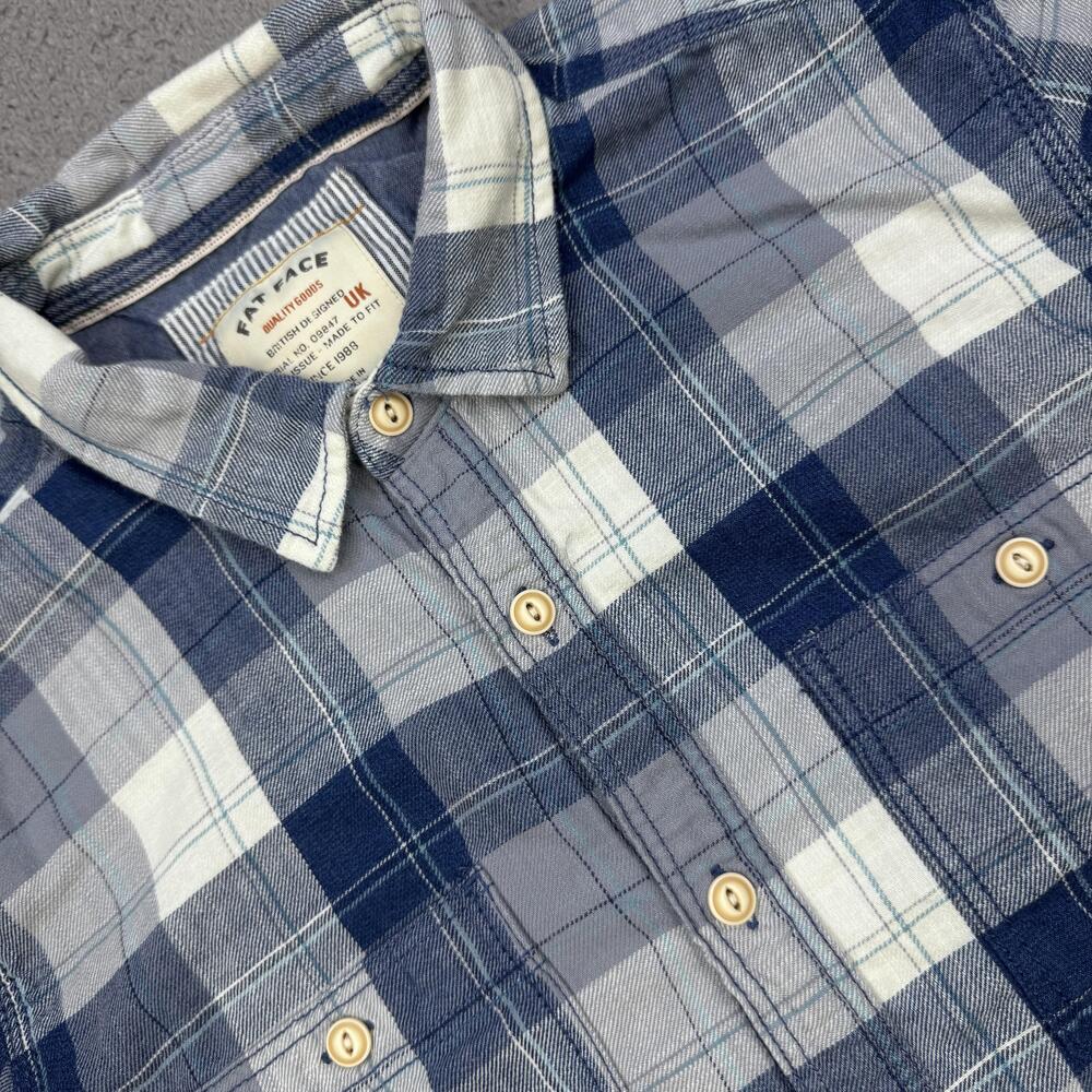 FatFace Shirt Mens Large Blue Gray Plaid Short Sleeve Button Up Pockets Casual